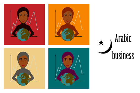 assembly of flat icons on theme Arabic business woman and economic graphのイラスト素材