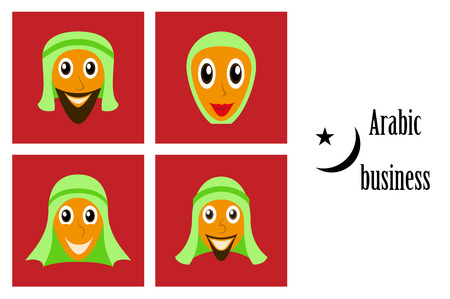 assembly of flat icons on theme Arabic business arabic people smilingのイラスト素材