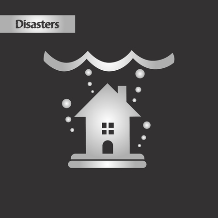 black and white style flood houseのイラスト素材