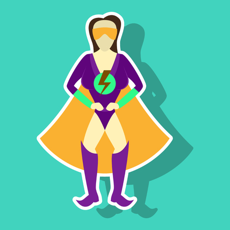 Superhero woman.Female cartoon character . Icon in sticker styleのイラスト素材