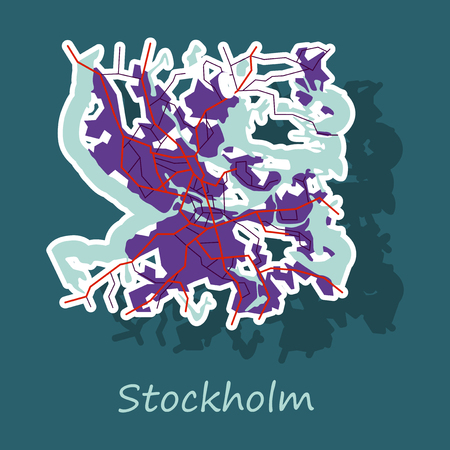 Sticker color map of Stockholm, Sweden. All objects are located on separate layers.のイラスト素材