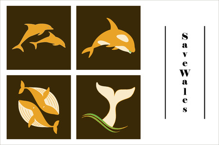 assembly of flat icons on theme Save whalesのイラスト素材