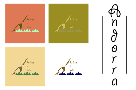 assembly of flat icons on theme of Andorra logo mountains and forestのイラスト素材