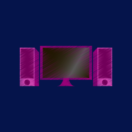 flat shading style icon Computer monitor and speakersのイラスト素材
