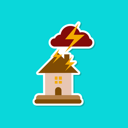 paper sticker on stylish background nature lightning houseのイラスト素材