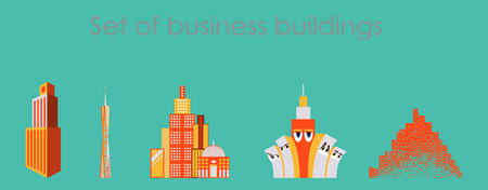 Skyscrapers buildings. Towers city business architecture, apartment and office building, urban landscape. Vector illustration in trendy flat style isolated on backgroundのイラスト素材