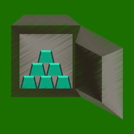 flat shading style icon Gold bars in a safeのイラスト素材