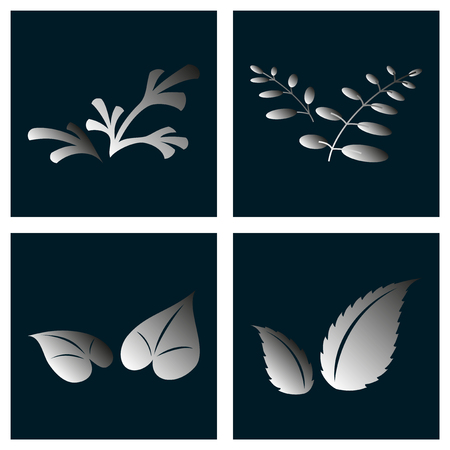 Leaves icon vector set isolated on background. Various shapes of leaves of trees and plants. Elements for eco and bio logos.のイラスト素材