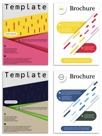 Abstract vector business template set. Brochure layout, cover modern design annual report, poster, A4 flyer with color squares, triangles, diagonal geometric shapes lines with texture background.のイラスト素材
