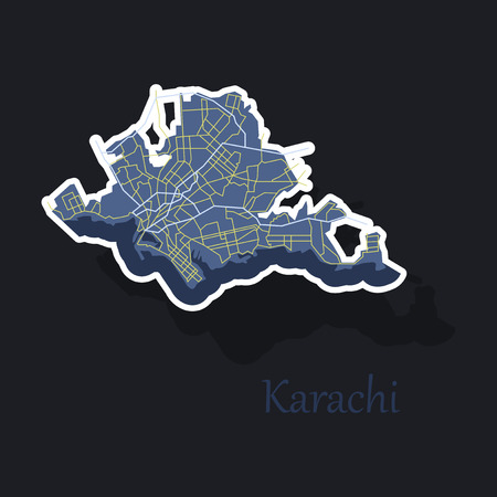 Karachi, Pakistan, colorful sticker map. streets, railways and water. Bright colored landmark shapes. Art print pattern.のイラスト素材