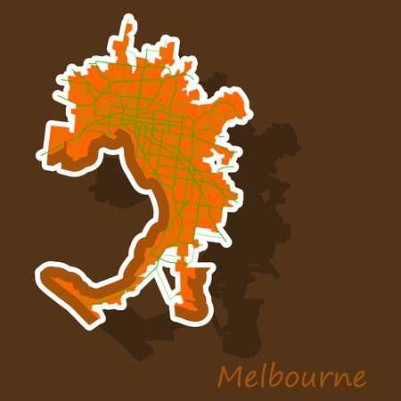 Melbourne Australia Map in Retro Style. Sticker Illustration.のイラスト素材