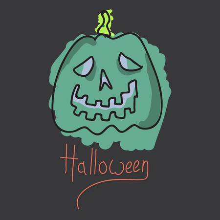 Halloween pumpkin with face on dark background. Vector cartoon Illustration.のイラスト素材