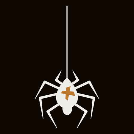 spider and torn web. Scary spiderweb of halloween symbol. Isolated vector illustrationの写真素材