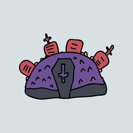 Cemetery or graveyard dark background. Silhouettes of tombstones . Color vector illustration for Halloween posters or bannersのイラスト素材