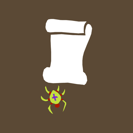 Happy Halloween vector lettering. Holiday calligraphy with spider and web for banner, poster, greeting card, party invitation. Isolated illustration.のイラスト素材