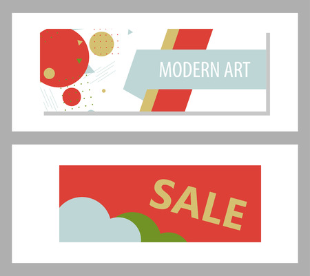 set of horizontal white banners with triangular shapes for a photo. Universal template for a web site with text, buttons and transparent elements. Photo of a mosaic for a sample.のイラスト素材