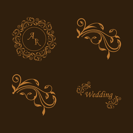 Wedding Card Templates Set with Eucalyptus. Vector Decorative Invitation with Leaves, Floral and Herbs Garland. Menu, Rsvp, Label, Invite with Nature Wreath. Hand Drawn Wedding Cards Design Isolated.のイラスト素材