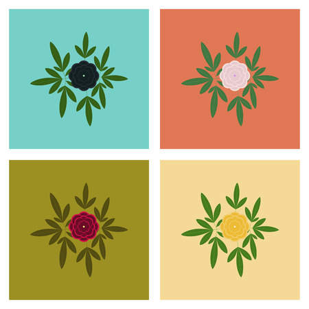 assembly of flat Illustrations plant flower paeoniaのイラスト素材