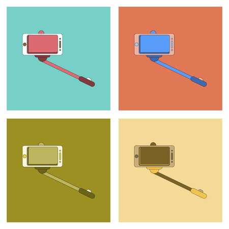 assembly of flat icon Smartphone selfie stickのイラスト素材