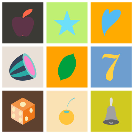 Gambling icons set. Card and casino, poker game, dice and ace. Vector illustrationのイラスト素材
