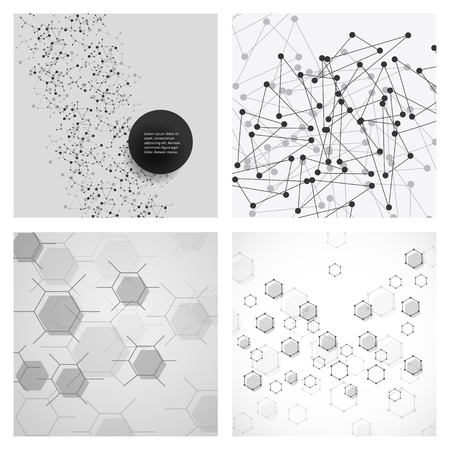 Set of science template, wallpaper or banner with a DNA molecules. Vector illustration.のイラスト素材