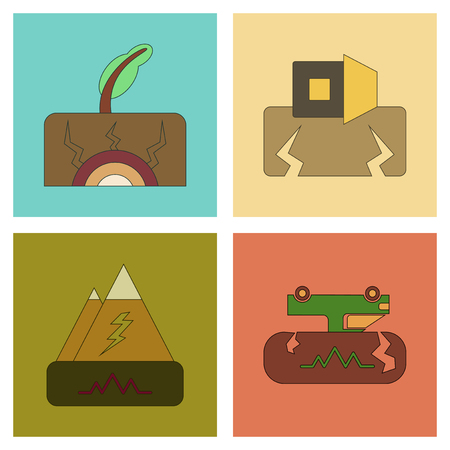 assembly of flat icons natural disaster earthquakeのイラスト素材