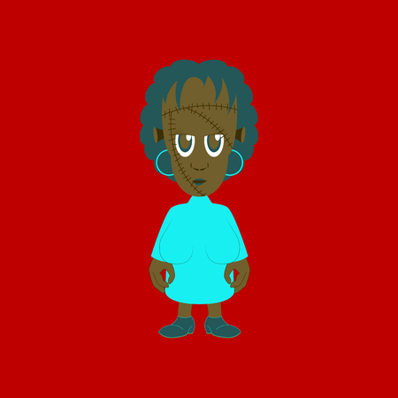 flat illustration on background of zombie womanのイラスト素材