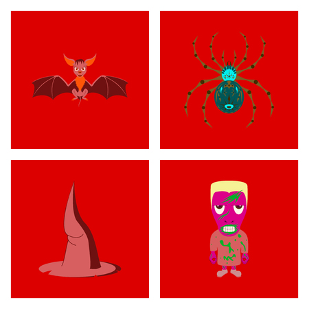 assembly of flat illustration spider witch hat monster batのイラスト素材