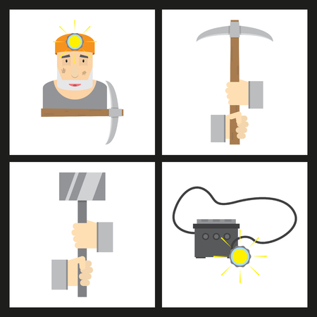 Set of vector construction and industrial icons. Mining and digging tools. helmet, paint, crane, wall, truck, jackhammer, and more. Editable Strokeのイラスト素材