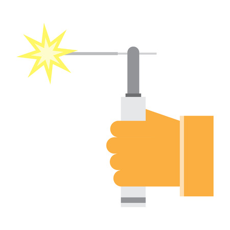welding torch in hand icon white isolated on color background. Vector illustrationのイラスト素材