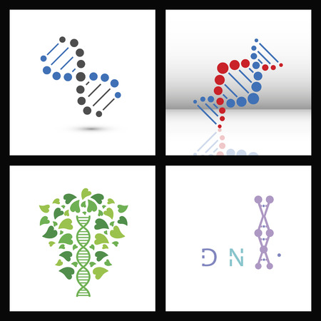 Set of DNA Helix Logo Template. Genetics Vector Design. Biological Illustrationのイラスト素材