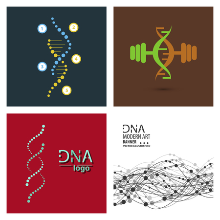 Set of science template, wallpaper or banner with a DNA molecules. Vector illustration.のイラスト素材