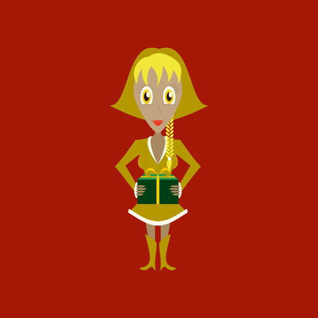 flat illustration on stylish background of Christmas girlのイラスト素材