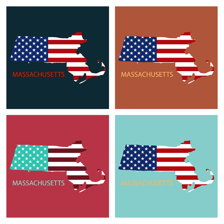Massachusets state of America with map. Flag print on map of USA for geographic themes. Map of Massachusets state.のイラスト素材