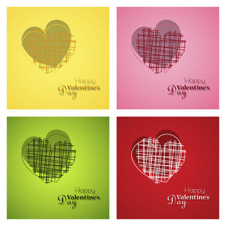 Set of Happy valentines day typography vector design with paper cut red heart shape hot air balloons flying in white background. Vector illustration.のイラスト素材