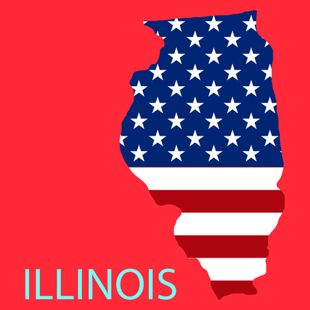 Illinois state of America with map. Flag print on map of USA for geographic themes. Map of West Illinois state.のイラスト素材