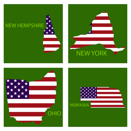 Poster map of United States of America with state names. Flag print map of USA for geographic themes. Hand-drawn map with states.のイラスト素材