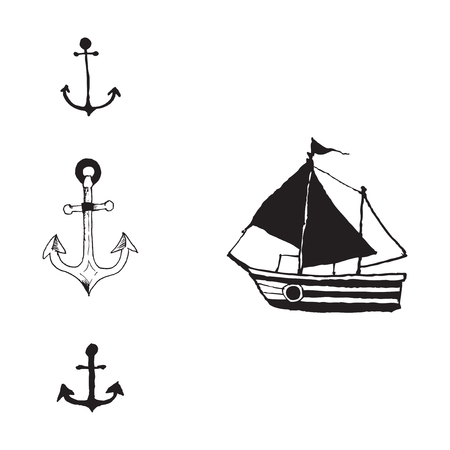 Wooden pirate buccaneer filibuster corsair sea dog ship icon game isolated flat design vector illustrationのイラスト素材