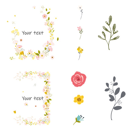 Tropical flowers set. Vector design isolated elements on the white background.のイラスト素材
