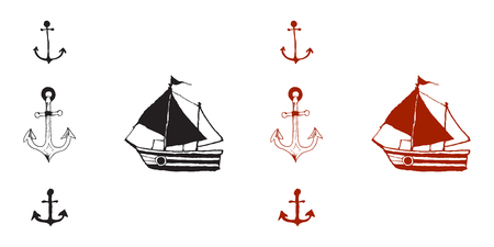Wooden pirate buccaneer filibuster corsair sea dog ship icon game isolated flat design vector illustrationのイラスト素材