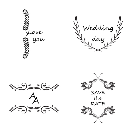 Retro Vintage Insignias or set with floral elements and ribbons. Vector design elements, business signs,  identity, labels, badges and objects. Vector.のイラスト素材