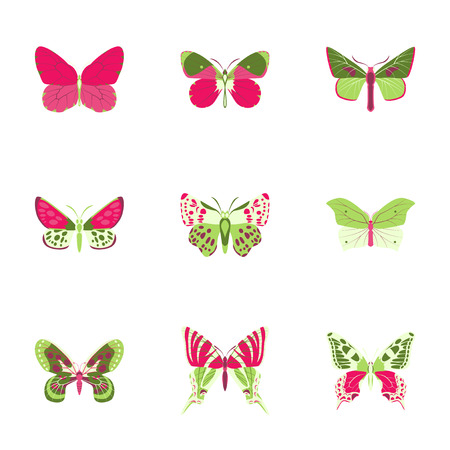 Flat icons big collection of colorful butterfliesのイラスト素材
