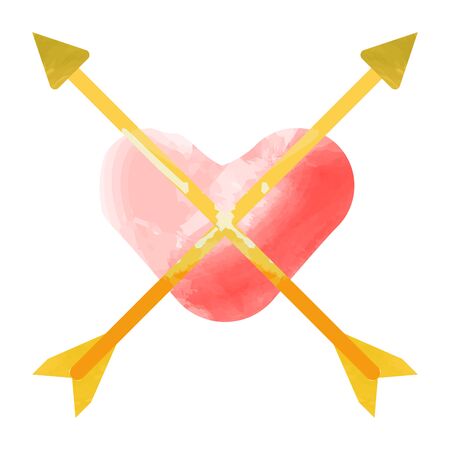 Heart with arrow. Pink watercolor concept for fall in love. Vector illustration.のイラスト素材