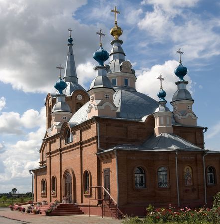 Rural church on a background of the blue skyの写真素材