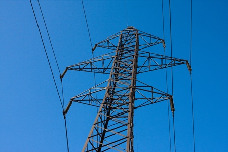 Transmission line on a background the blue skyの写真素材