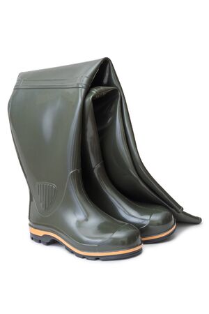 Long rubber boots for hunting and fishing isolated on white background