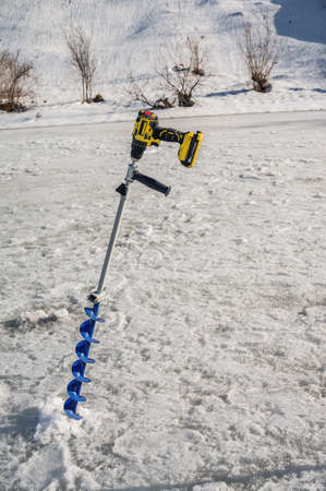 Ice drilling screwdriver for ice fishingの写真素材