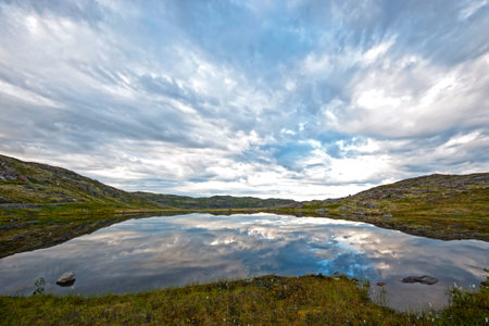 Beautiful polar landscape with lakeの写真素材