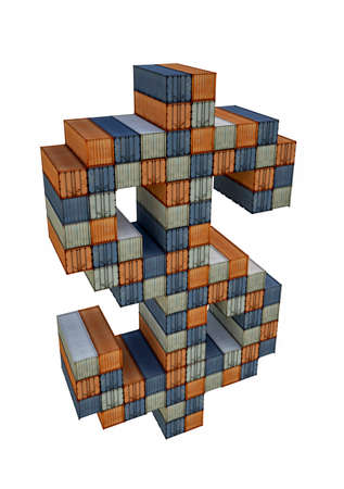 a money sign which built by a lot of containers