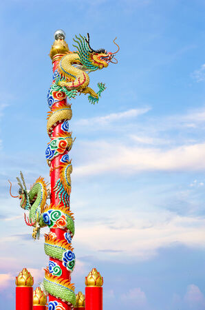 A dragon on the ploe in chinese templeの写真素材